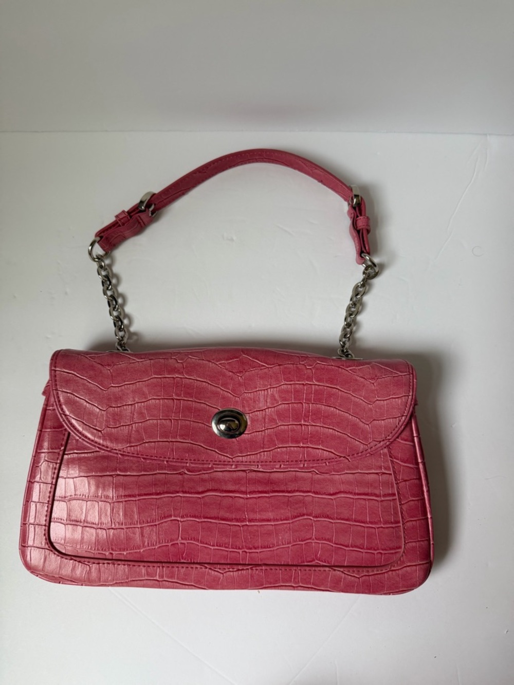 The Limited Pink Croc Embossed Shoulder Bag Y2K Chain Strap Purse